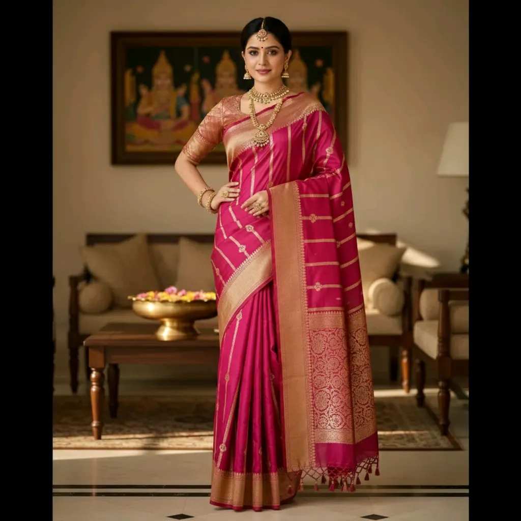 Exquisite Pink Banarasi Silk Saree - Handloom Masterpiece | Banu Collections