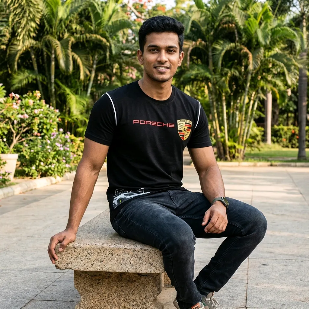 Porsche 911 Black Half Sleeve Round Neck T-shirt for Men