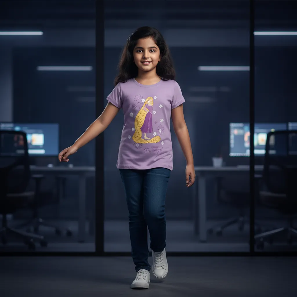 Disney Rapunzel Kids' Half Sleeve Round Neck T-shirt - Lilac