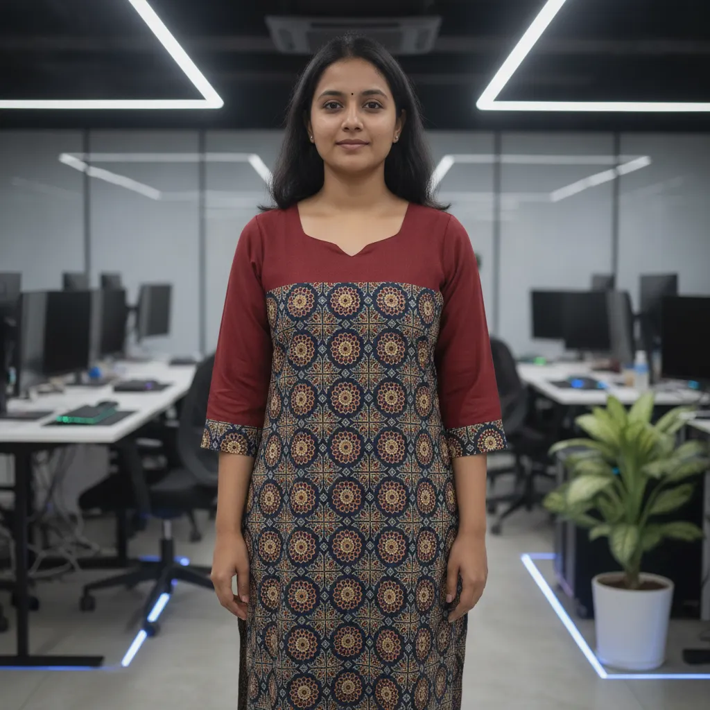 Lemon Style Women's South Indian Regular Fit Straight Kurti - Modern Office Wear
