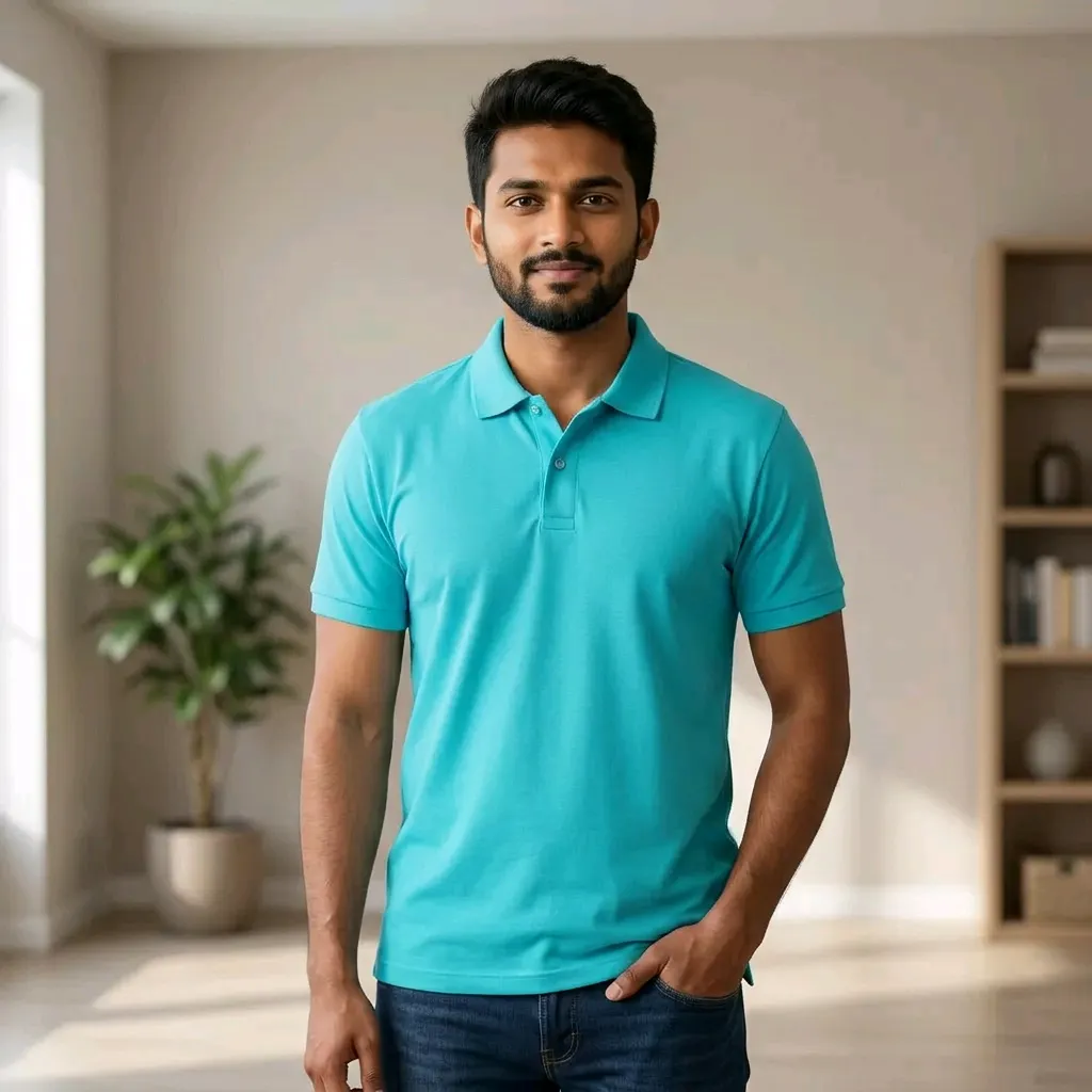 Turquoise Polo T-Shirt for Men - Premium Cotton