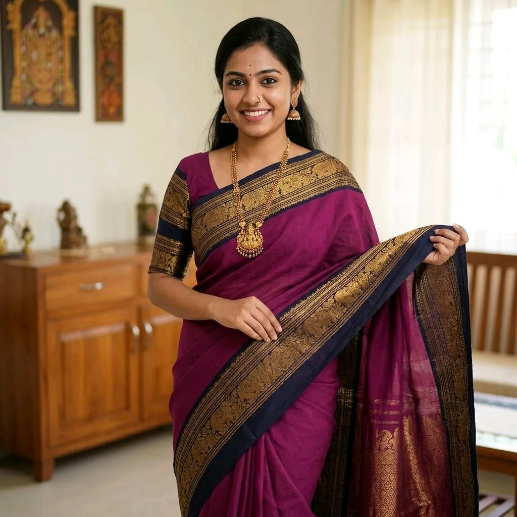 Elegant Cotton Saree with Woven Border - Perfect for Any Occasion