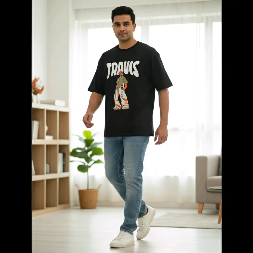 Black Oversized 'Travis' Graphic T-Shirt for Men