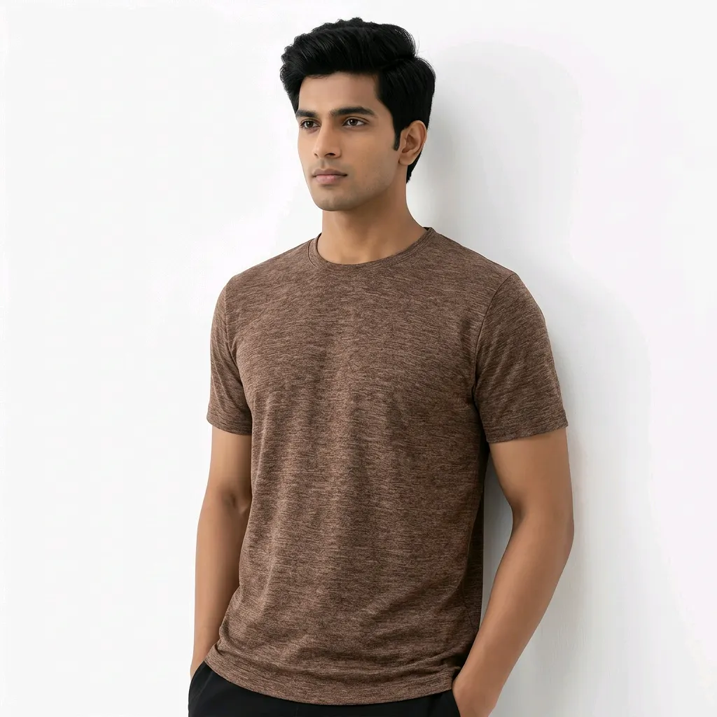 Men's Heather Brown Half Sleeve Round Neck T-Shirt