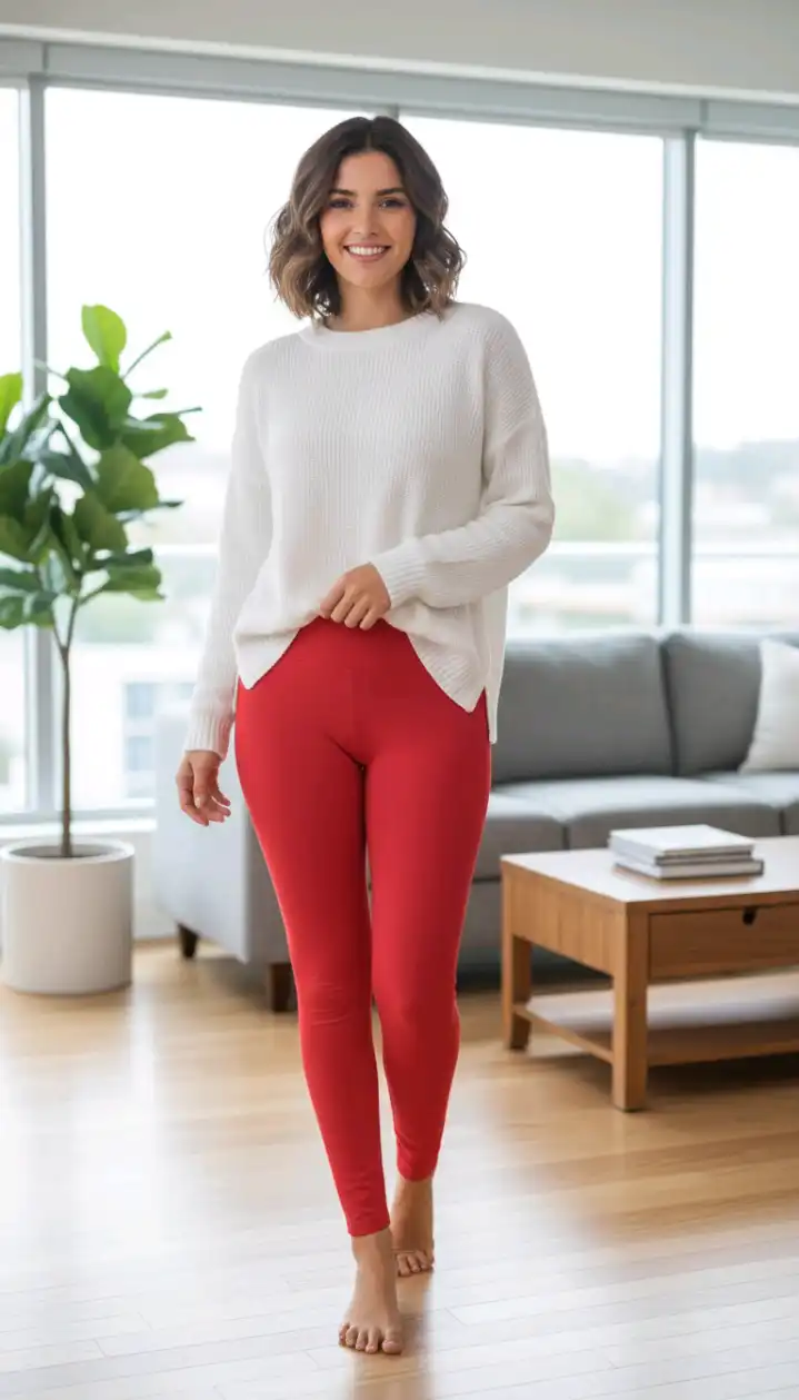 Vibrant Red Leggings - Comfortable & Stylish for Everyday Wear
