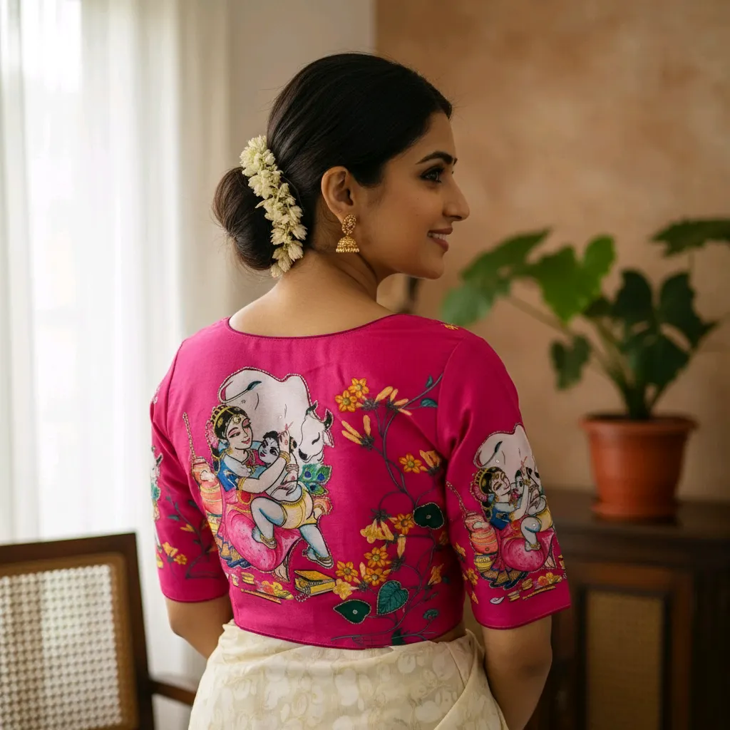 Half Sleeve Front Open Designer Blouse - Teal Applications