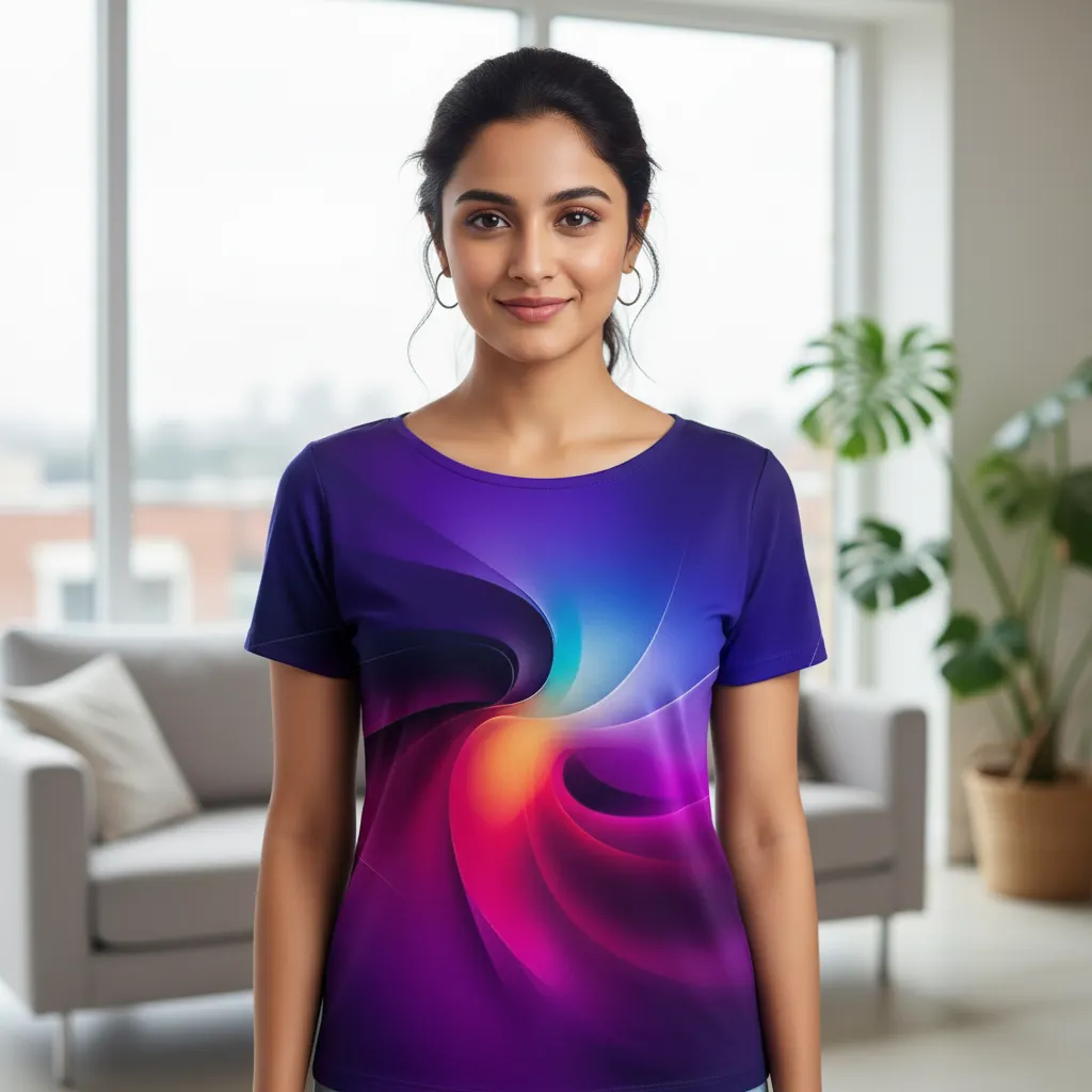 Vibrant Abstract Boat Neck T-shirt for Women - Snazzy