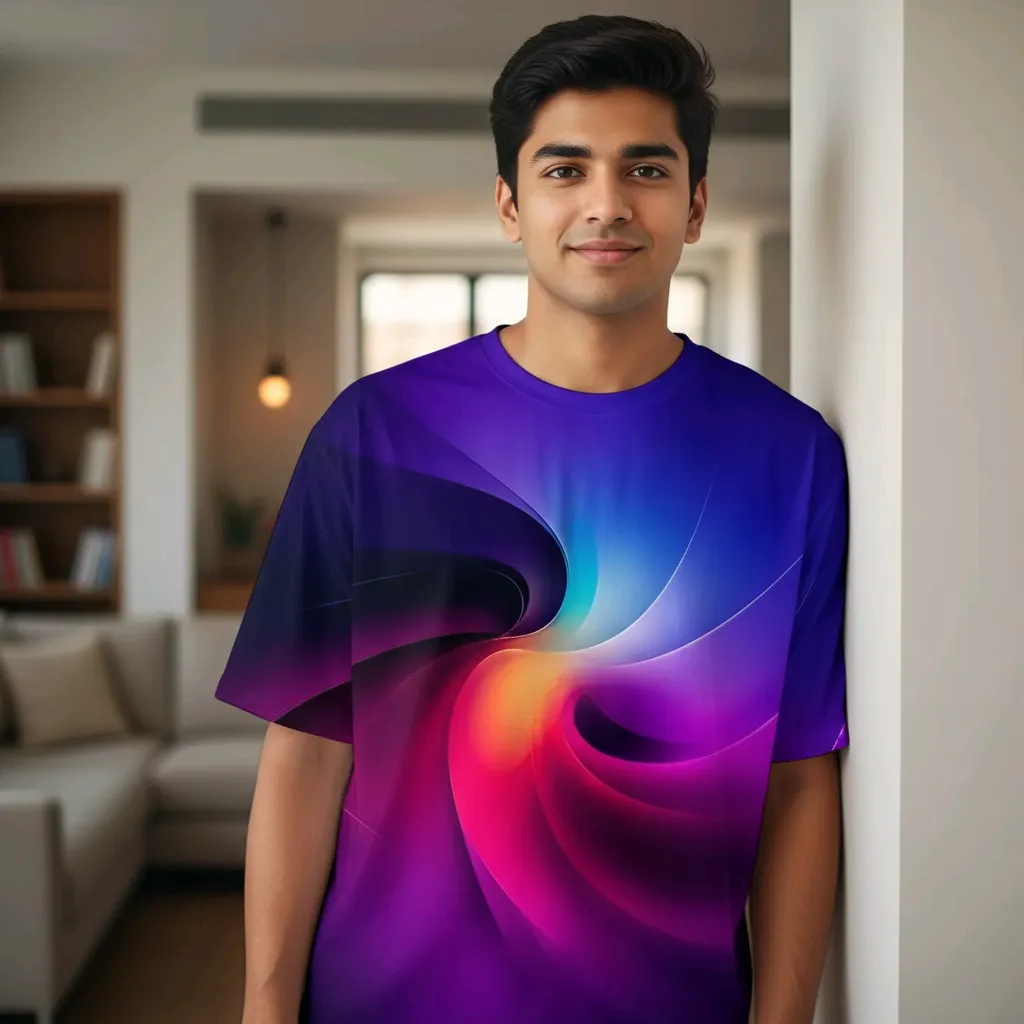 Teal Applications Abstract Swirl Oversized T-Shirt - Vibrant Purple & Pink