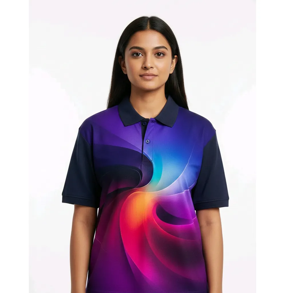 Teal Applications Women's Boxy Fit Polo T-shirt - Vibrant Abstract Print