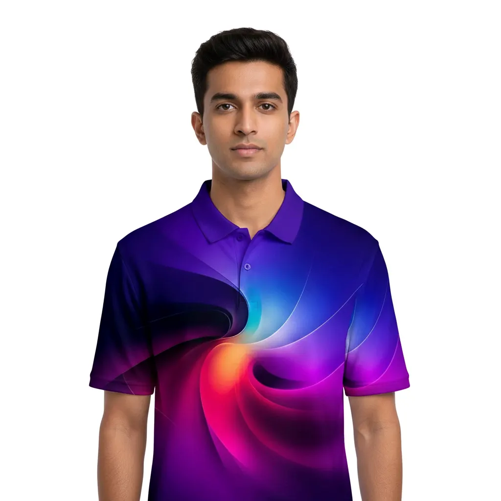 Teal Applications Men's Boxy Fit Abstract Swirl Polo T-shirt