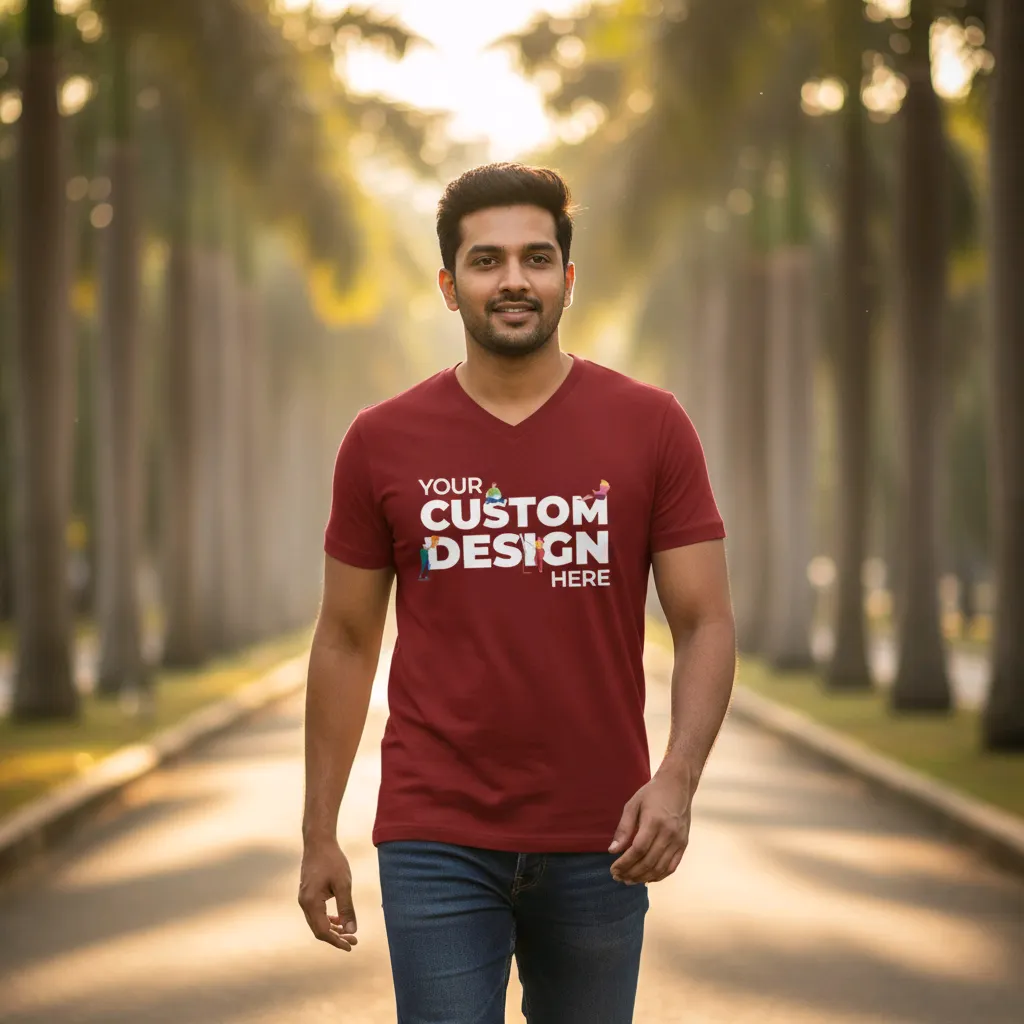 Custom Design Half Sleeve V Neck T-shirt for Men