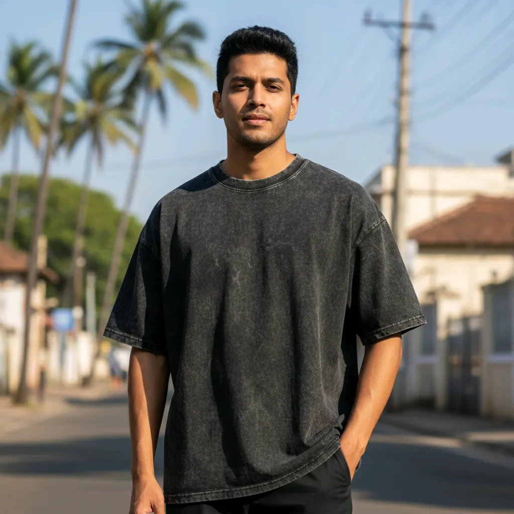 Oversized Half Sleeve T-Shirt - Stone Wash Black