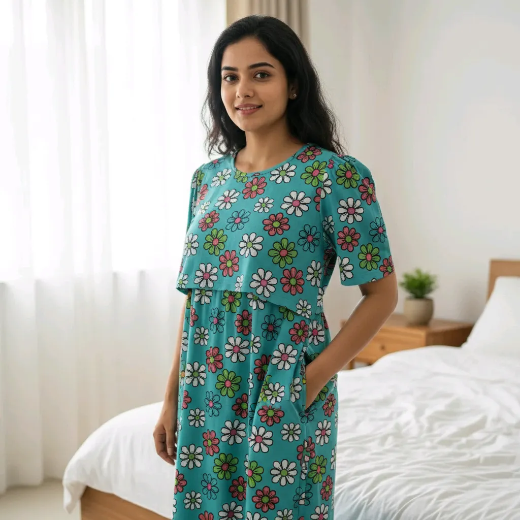 Half Sleeve Feeding Nighty - Comfortable & Stylish Maternity Wear - Ganesh Tex