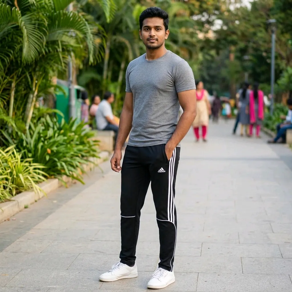 Men's Black Track Pant with White Stripes - Comfortable & Stylish