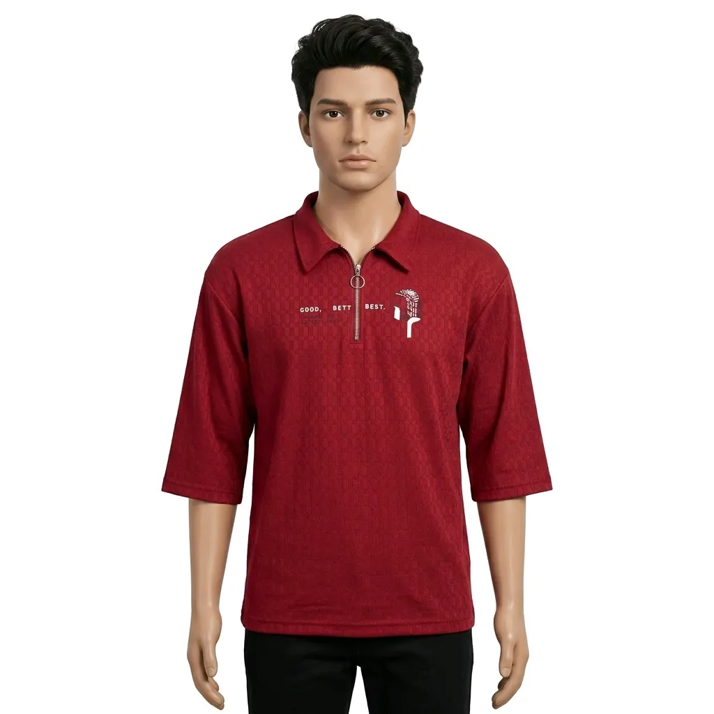 Red Polo Zipper T-shirt for Men - Stylish & Comfortable
