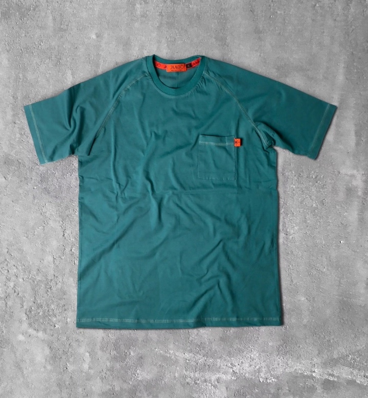 Aurelle Teal Green Round Neck Half Sleeve T-Shirt with Pocket