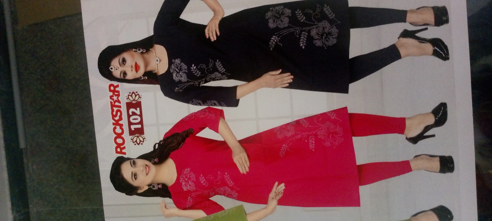 Elegant Black and Red Embellished Cotton Kurtis for Women