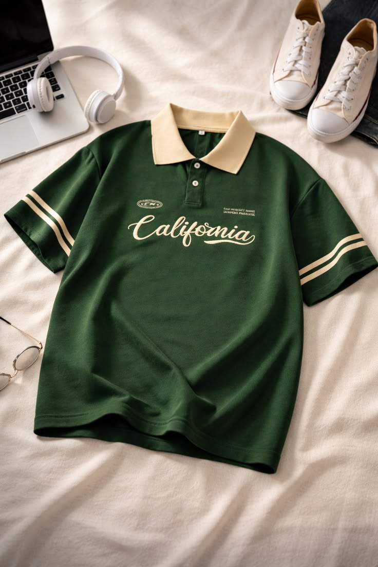 Aurelle Men's Dark Green California Polo T-Shirt - Half Sleeve