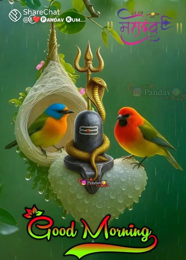 Good Morning Lord Shiva Lingam with Birds and Trishul