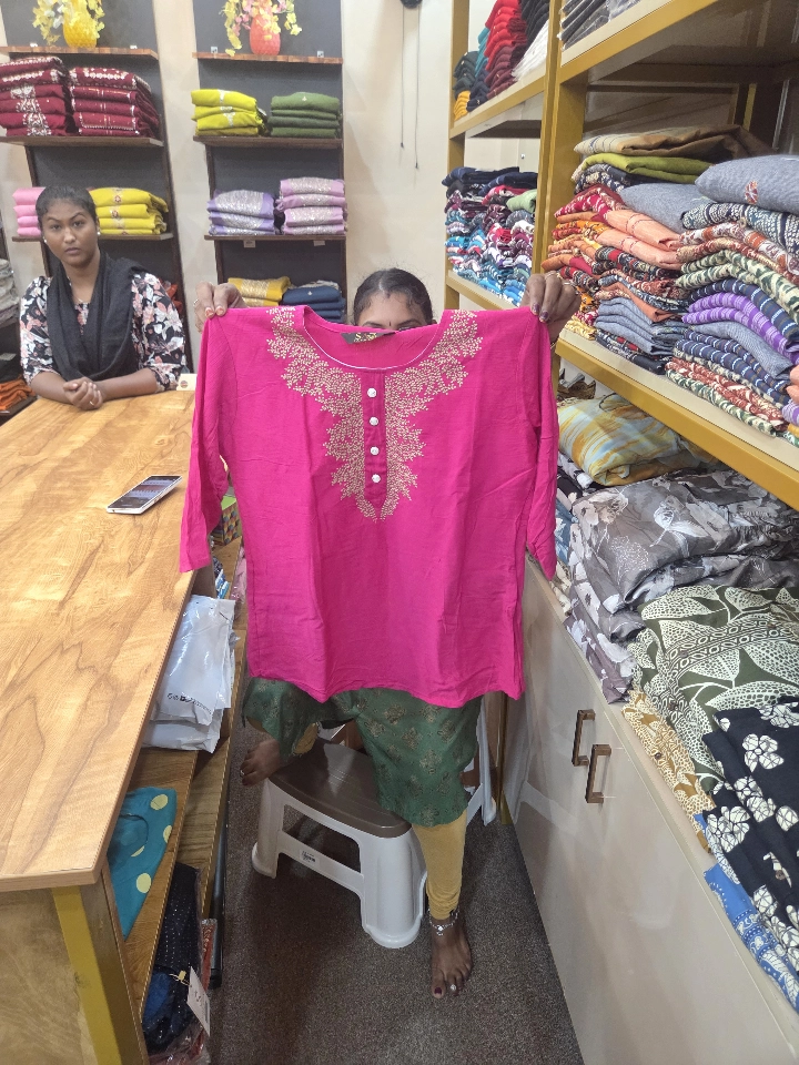 Vibrant Pink Embroidered Kurti Top for Women