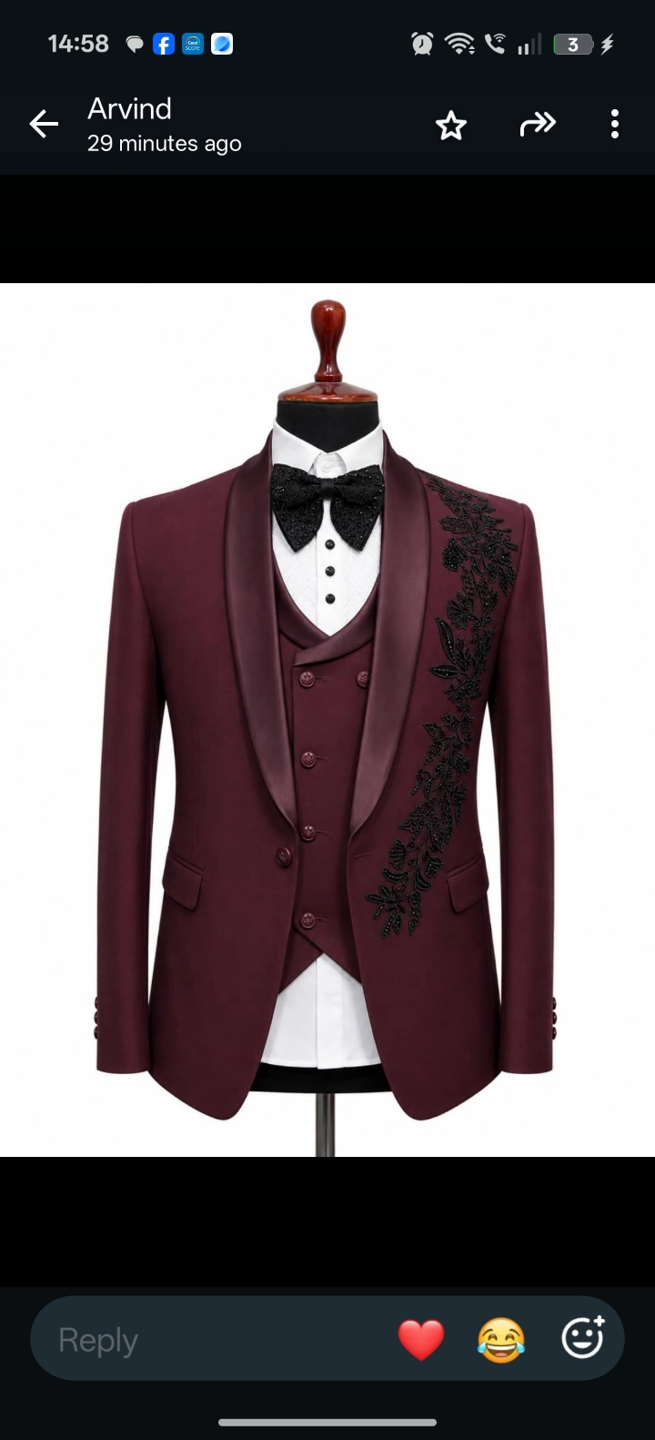Men's Maroon Shawl Lapel Blazer with Black Floral Embroidery