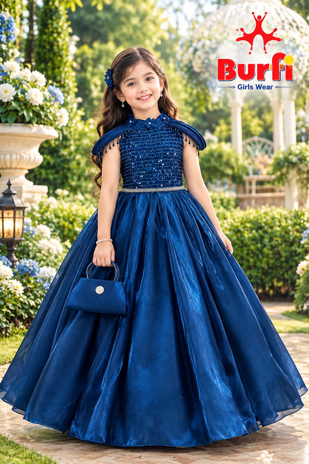 Sparkling Royal Blue Sequin Ball Gown for Girls