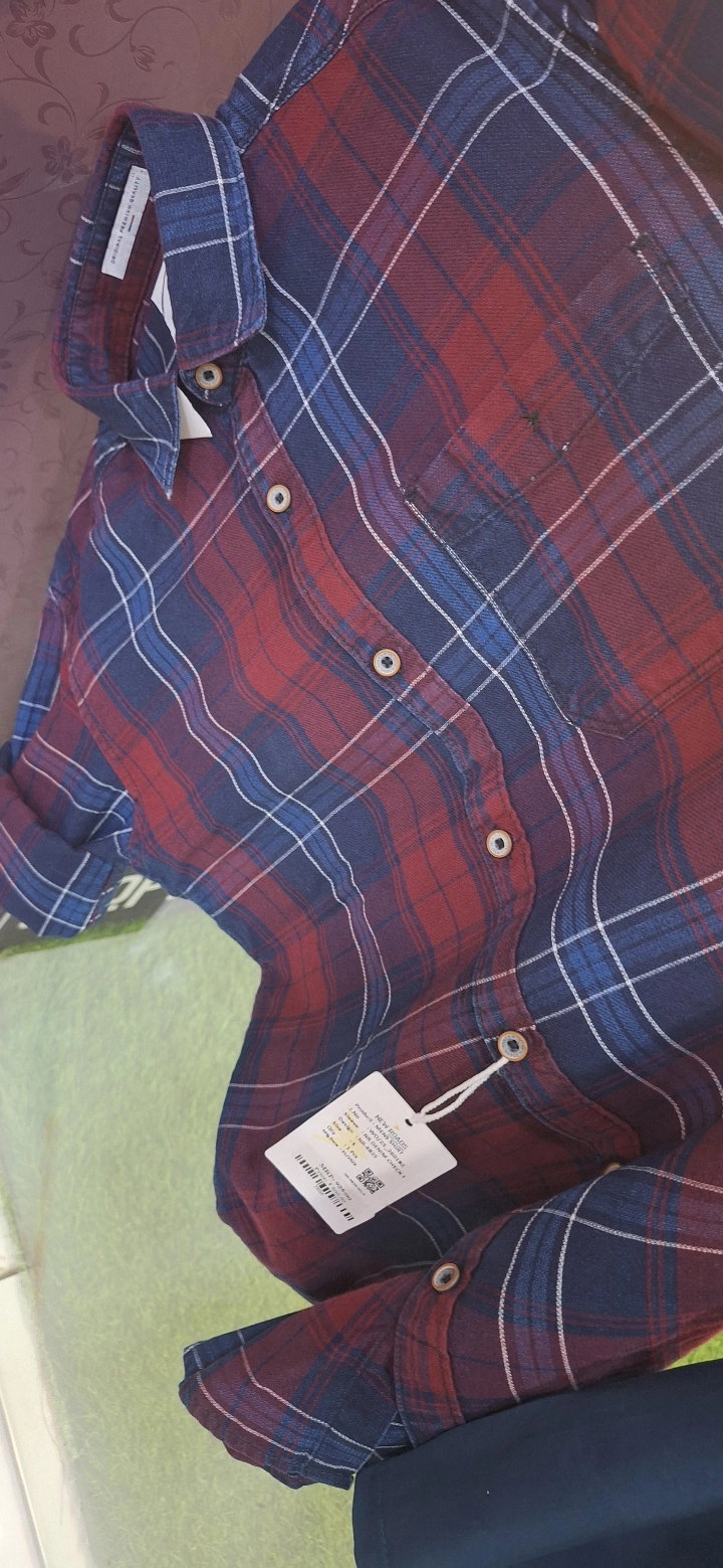 Men's Red and Blue Plaid Flannel Shirt