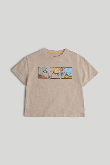 Boys' Beige Graphic Print Round Neck T-Shirt