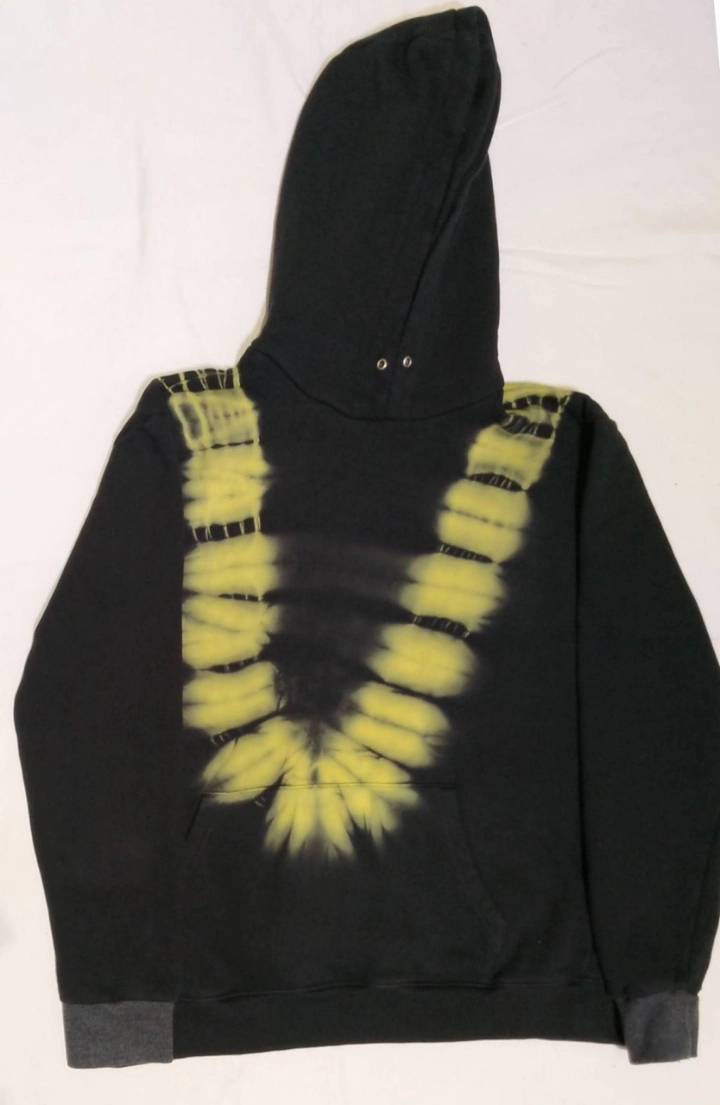 Men's Black Tie-Dye Graphic Hoodie with Yellow Accents