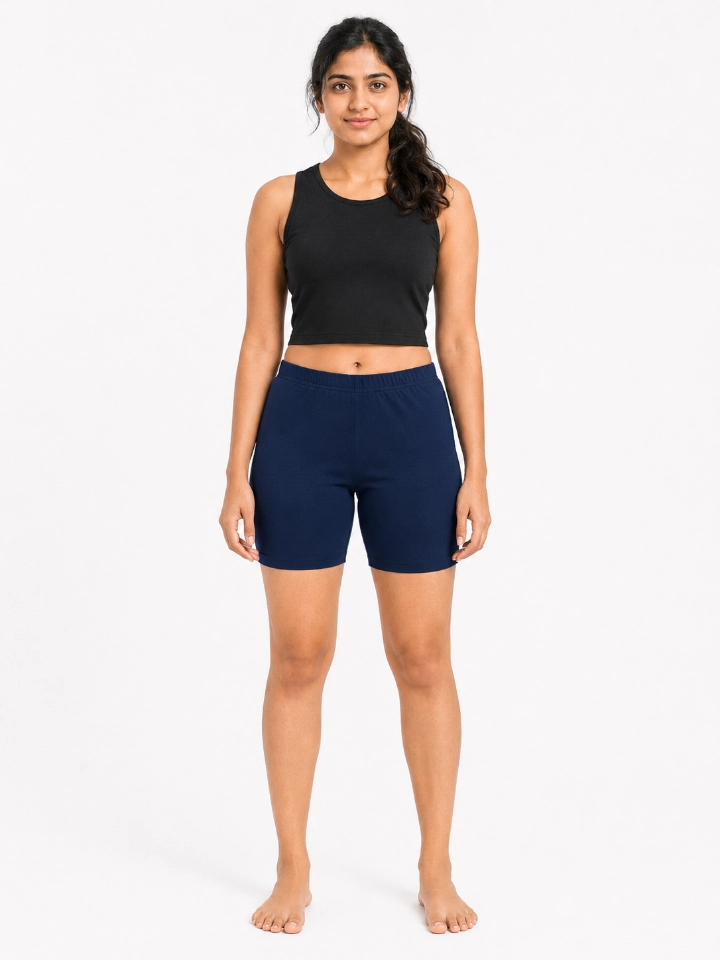 Women's Navy Blue Cotton Blend Comfortable Biker Shorts