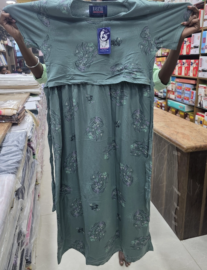 Maternity Half Sleeve Nighty - Sea Green with 'Girl Boss' Print