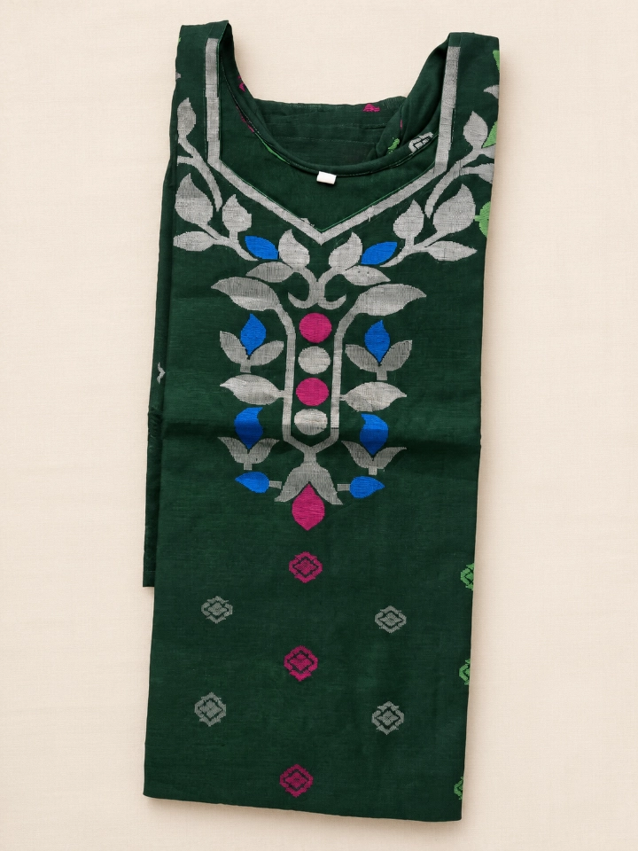 HLDESIGNS Women's Straight Green Kurti with Floral and Geometric Motifs