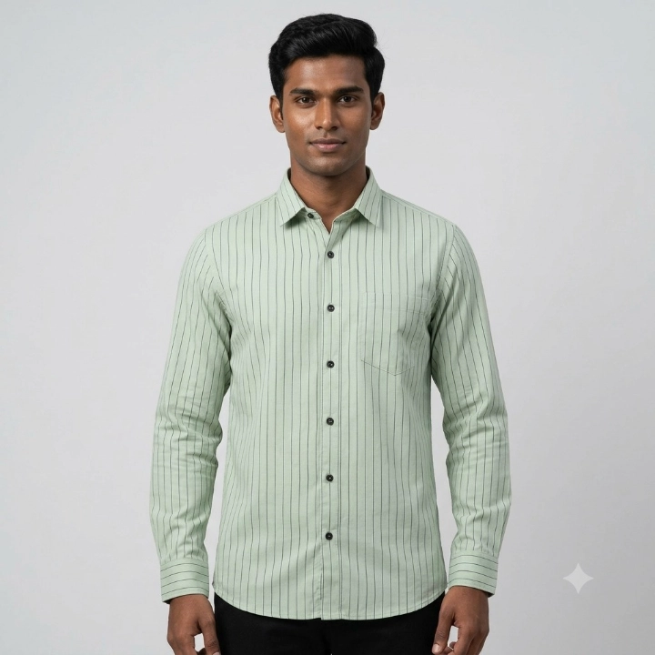 USElite Men's Light Green Full Sleeve Striped Formal Shirt