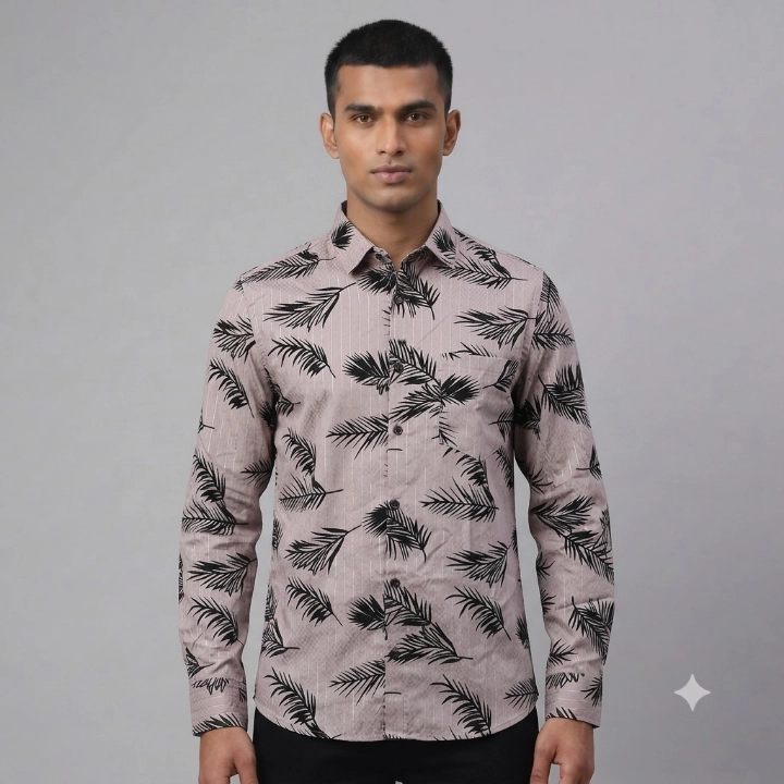 USElite Men's Full Sleeve Printed Shirt - Tropical Leaf Pattern