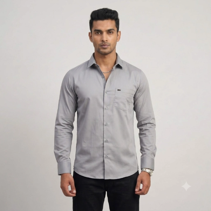 USElite Men's Solid Grey Full Sleeve Partivet Casual Shirt