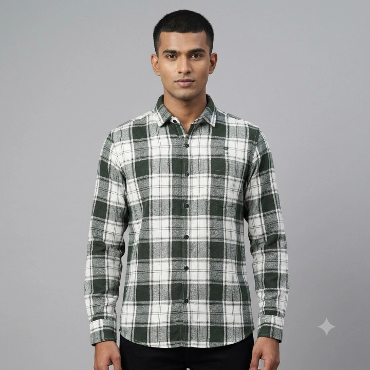 Men's Full Sleeve Casual Baggy Shirt Green White
