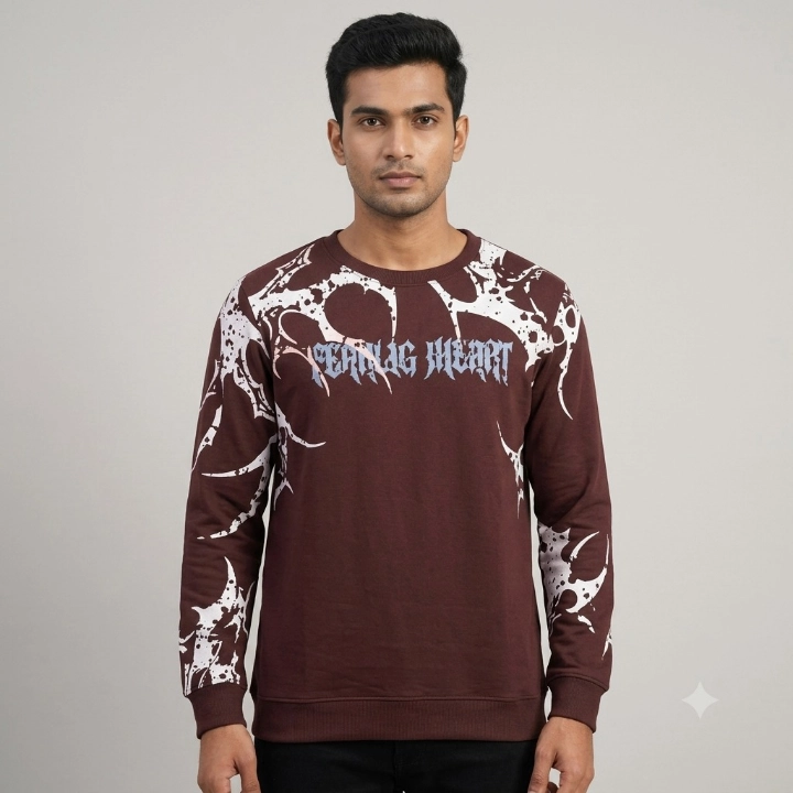 USElite Men's Dark Brown Full Sleeve Round Neck Graphic Print T-Shirt