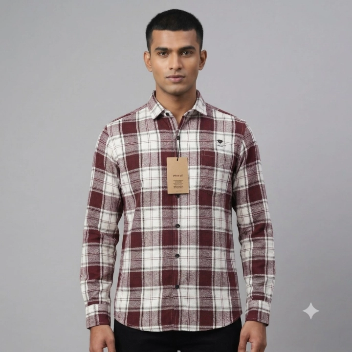 USElite Burgundy and White Plaid Casual Full Sleeve Shirt