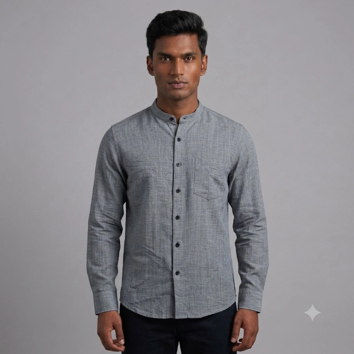 USElite Men's Grey Band Collar Casual Full Sleeve Shirt