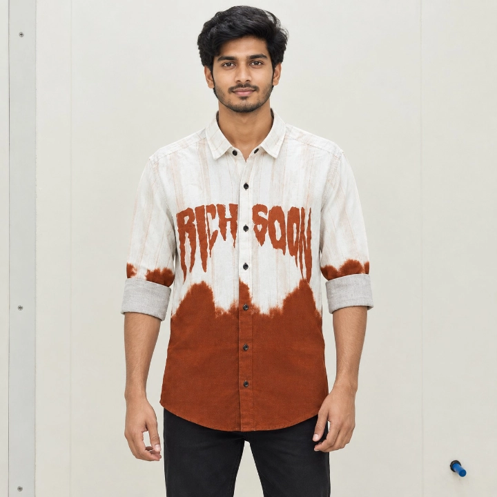 Men's White & Brown Tie-Dye Full Sleeve Casual Shirt