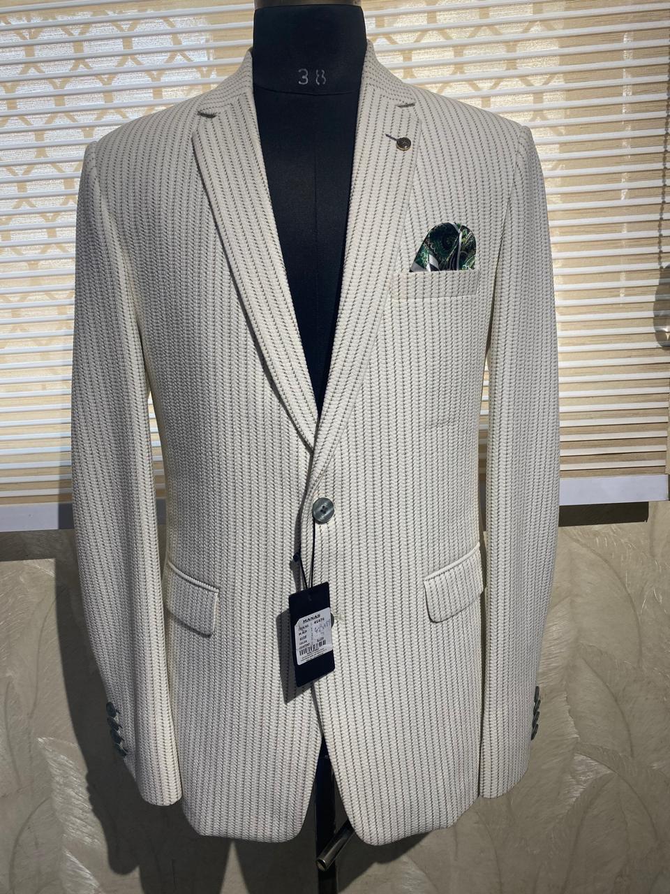 Men's Cream Striped Blazer