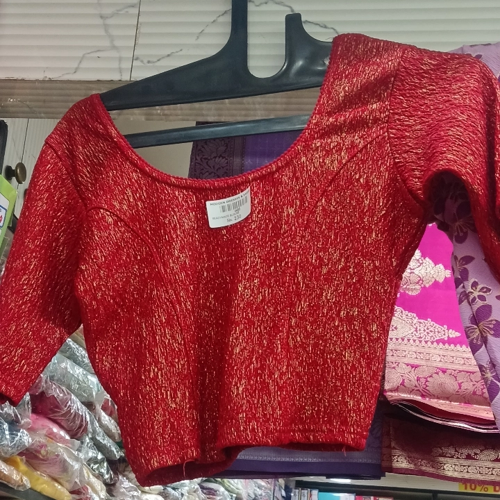 Women's Red Textured Half Sleeve Blouse