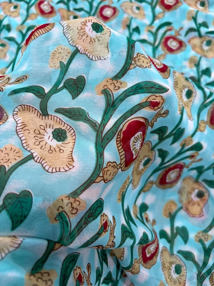 Elegant Sky Blue Chiffon Saree with Floral Print