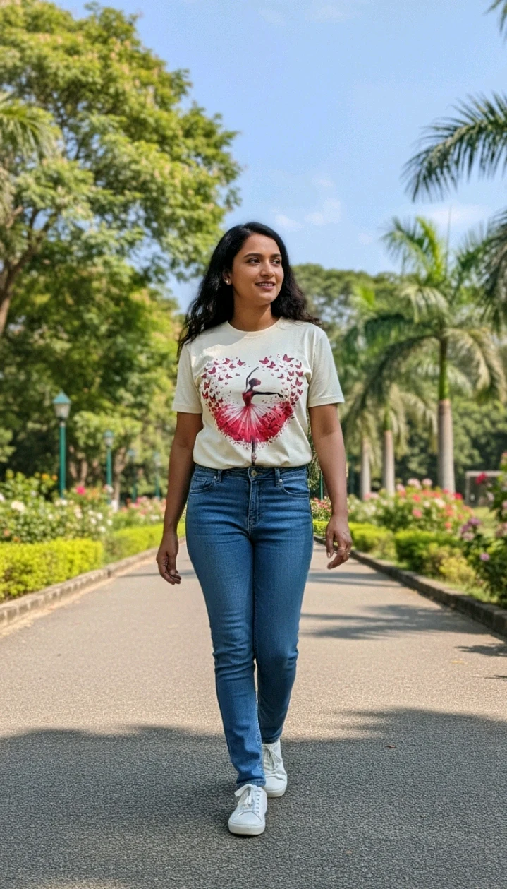 JLR Fashion Women's Regular Fit Half Sleeve Round Neck T-shirt with Ballerina and Butterfly Print