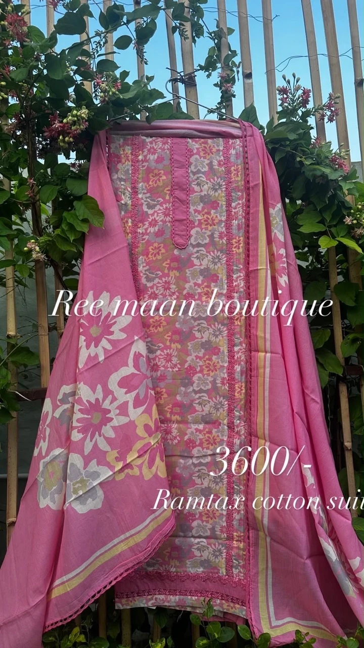 Beautiful Pink Floral Cotton Salwar Kameez with Patiala Pant - Ree Maan Boutique
