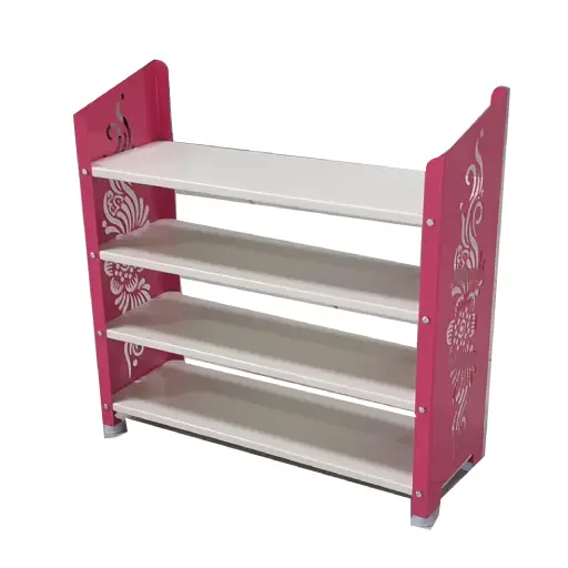 Photo of Elegant 4 Tier Shoe Rack Organiser, Space Saving & Stylish Shoe Storage with Intricate Floral Design - Size: L 31