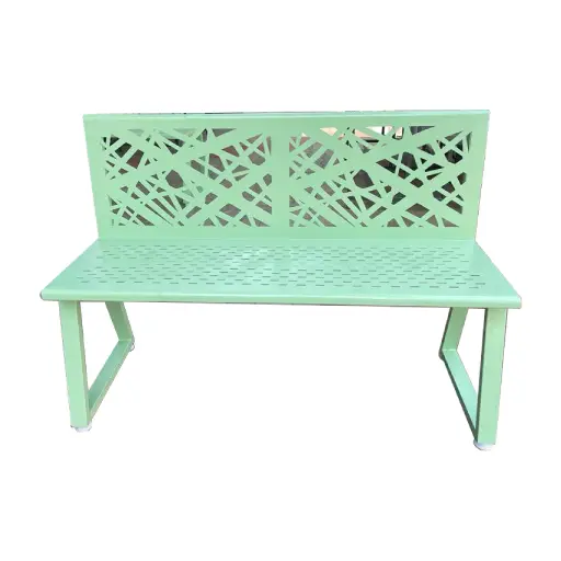 Photo of Modern Outdoor Metal Bench with Intricate Cut-Out Backrest - Weather-Resistant and Durable Park Bench for Public Spaces, Gardens, and Patios - Size: L 49.25
