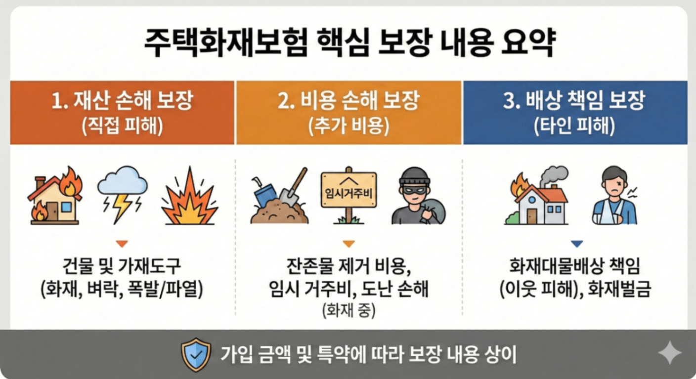 주택화재보험 핵심 보장내용 요약 슬라이드