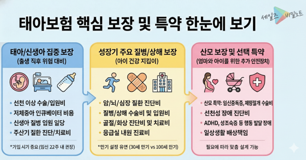 태아보험 핵심보장 및 특약 한 눈에 보기