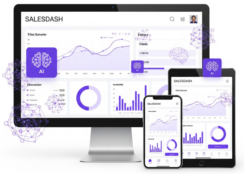 Dashboard conceitual com gráficos e IA